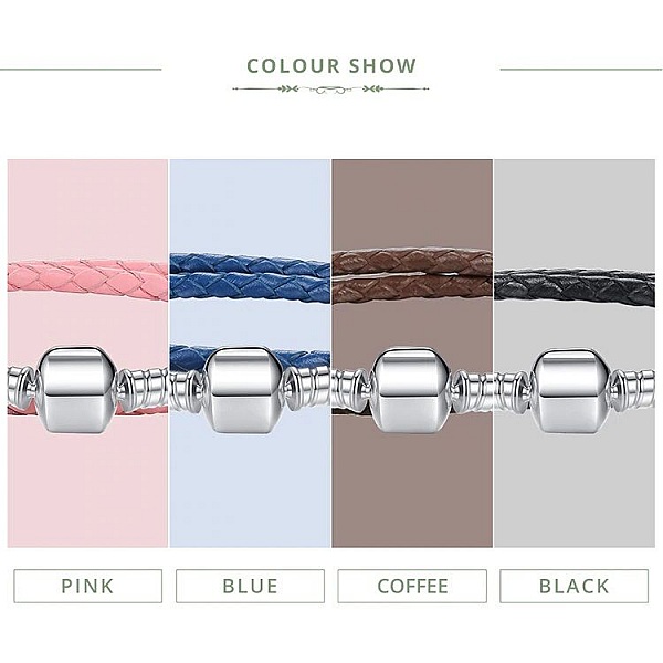 Bracelet Double Cuir Tress&eacute; Bleu 36 cm Fermoir Clip Argent 925