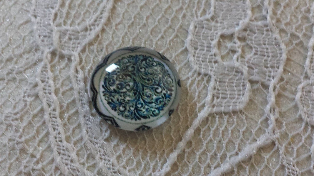 cabochon rond en verre 12mm fleur bleu 025 
