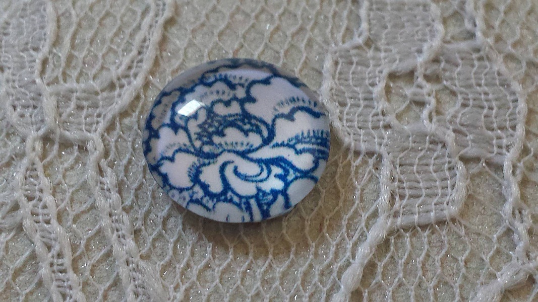 cabochon rond en verre 12mm fleur bleu 021 