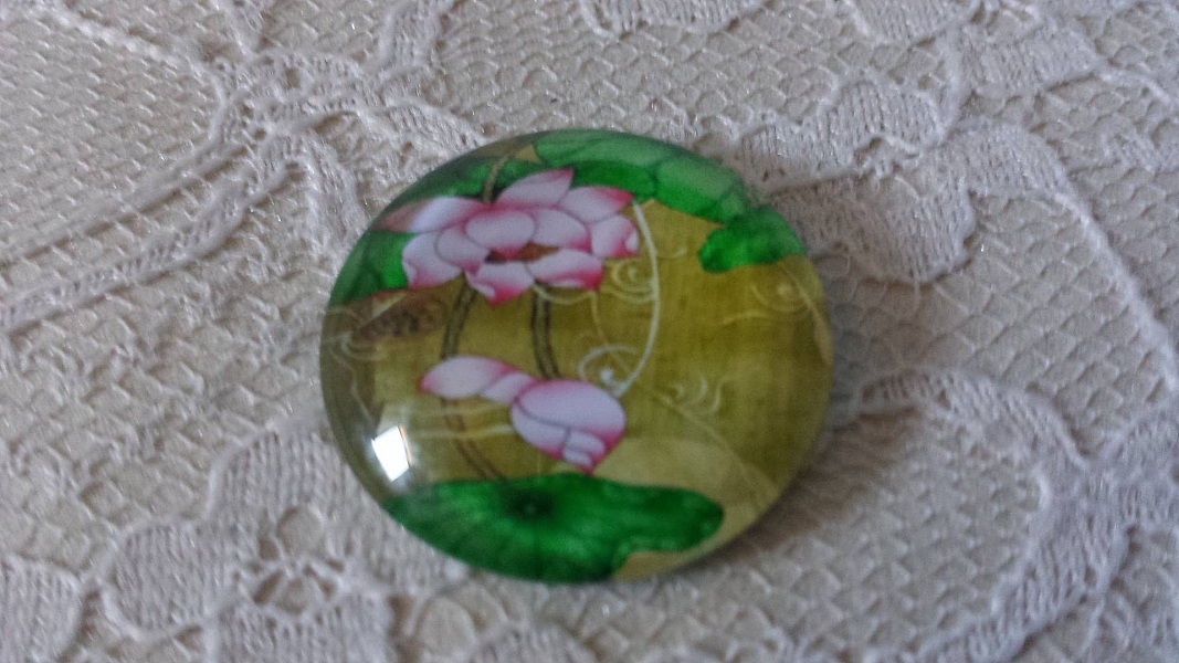 cabochon rond en verre 25mm fleur 01-043 