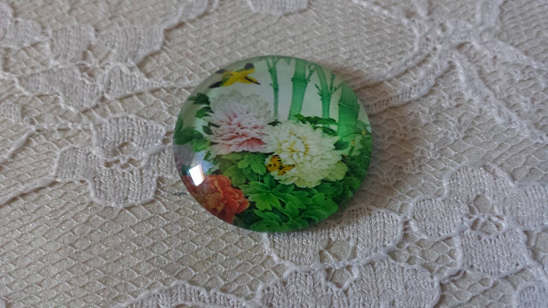 cabochon rond en verre 25mm fleur 01-041 