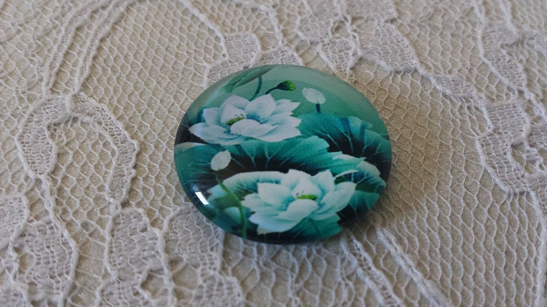 cabochon rond en verre 25mm fleur 01-036 