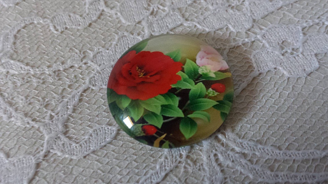 cabochon rond en verre 25mm fleur 01-033 