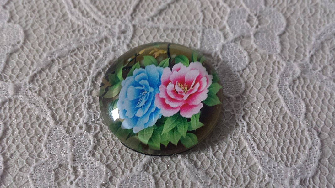 cabochon rond en verre 25mm fleur 01-016 