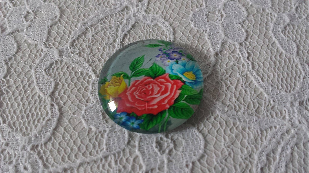 cabochon rond en verre 25mm fleur 01-005 