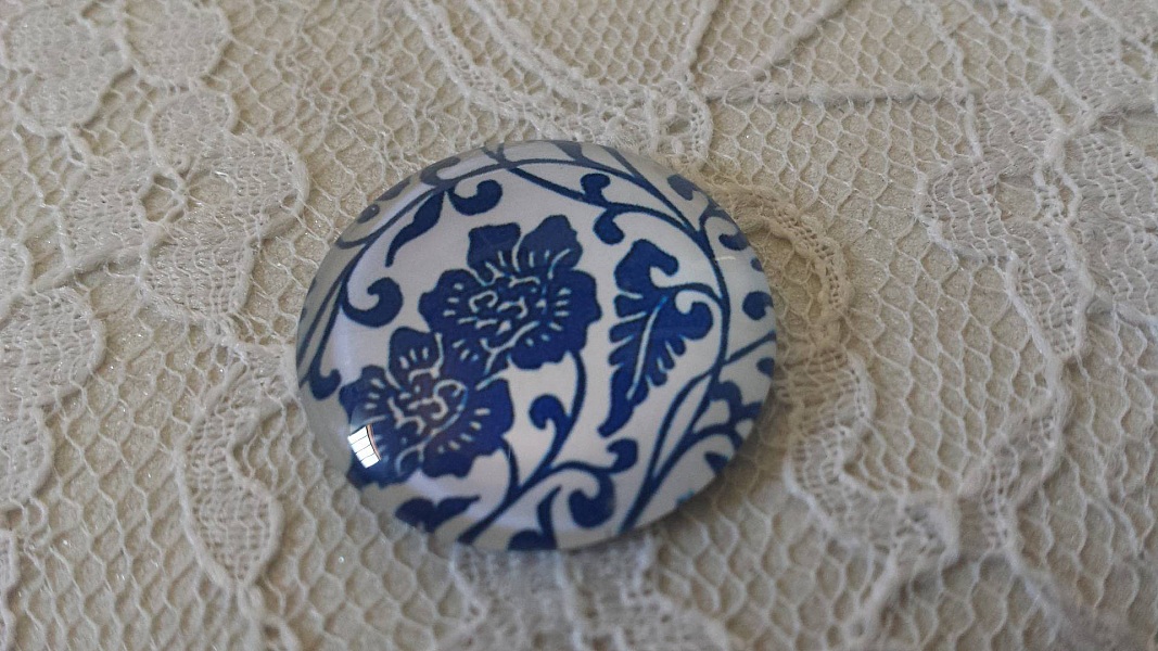 cabochon rond en verre 25mm fleur 020 