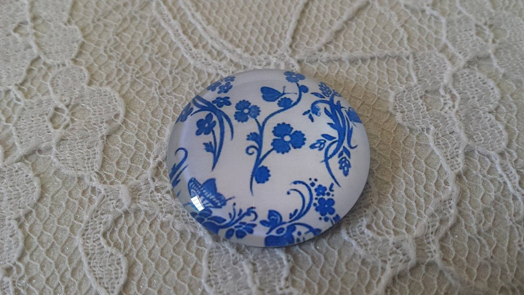 cabochon rond en verre 25mm fleur 019 