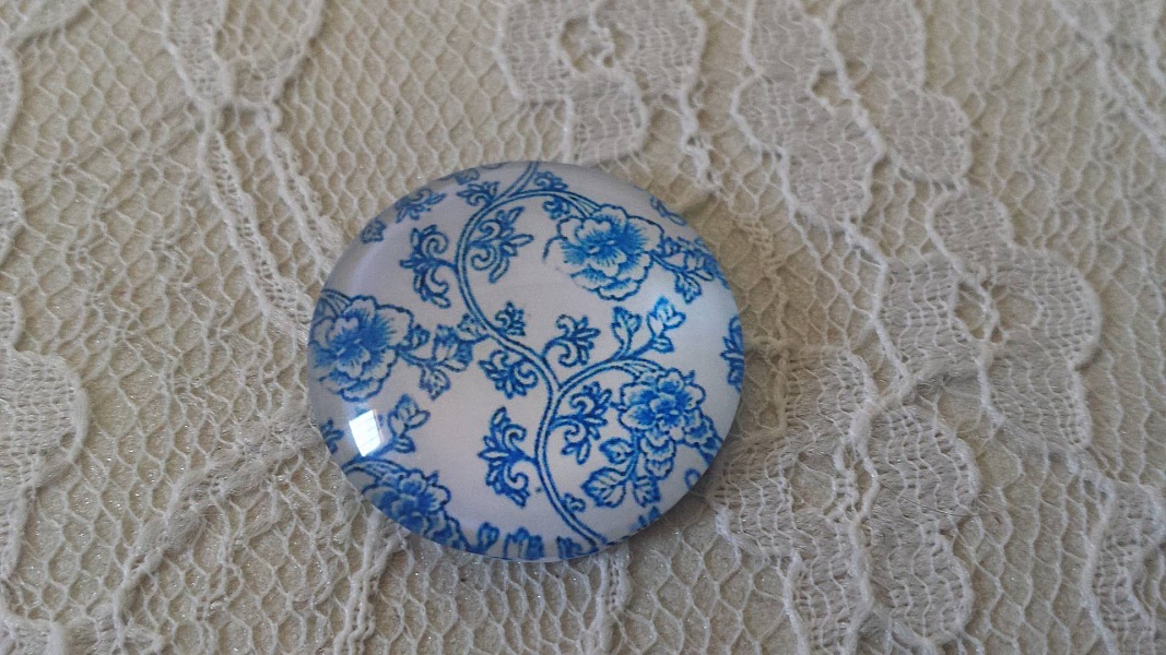 cabochon rond en verre 25mm fleur 014 
