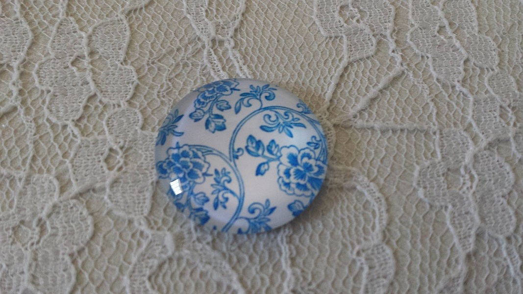 cabochon rond en verre 25mm fleur 012 