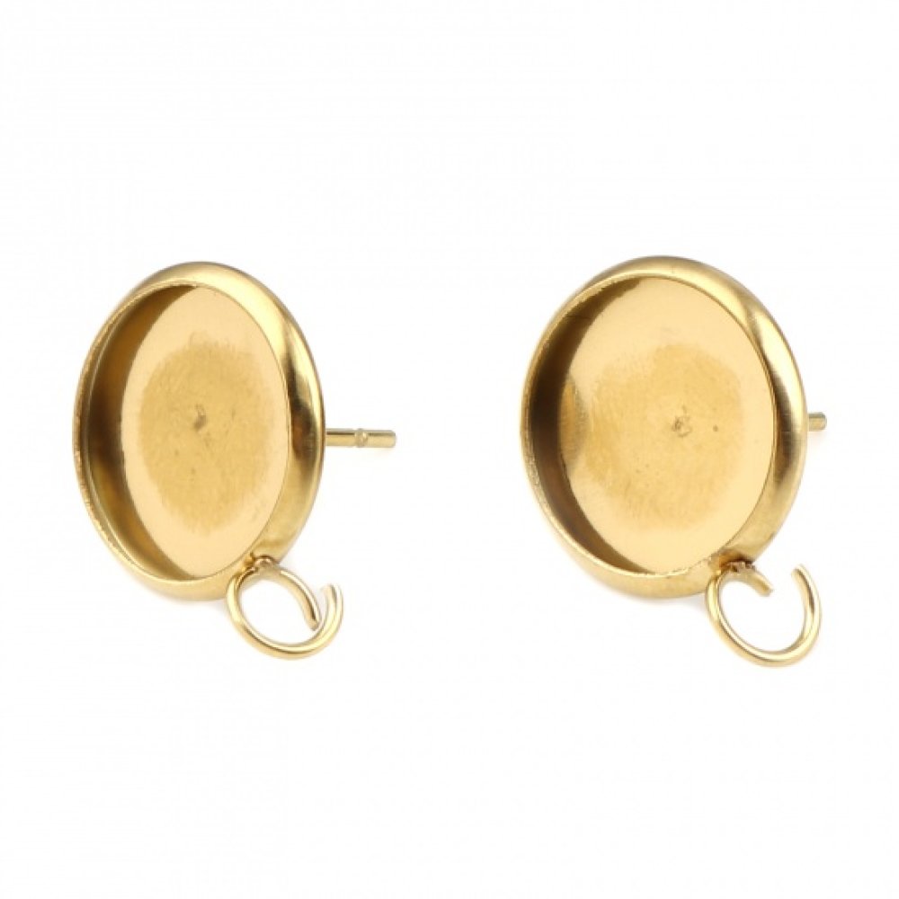 support cabochon rond acier inoxydable boucle d'oreille 12 mm Dor&eacute; 01