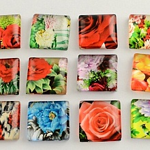 10 cabochons en verre carr&eacute;s 20 mm assortis Fleurs S-22-20-17