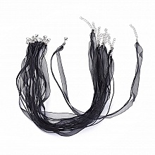 Collier ruban organza N&deg;04 et cordon enduit cir&eacute; noir