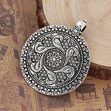 Pendentif N&deg;000 Style Boh&egrave;me en Alliage Rond Fleur Argent Vieilli 71 mm x 59 mm
