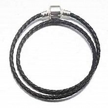 Bracelet Europ&eacute;en 2 tours tress&eacute; Clip Uni 01 19cm Noir