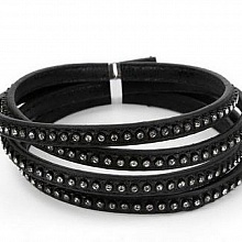 Cuir 06 mm Noir incrust&eacute; de cristaux en strass 1 m&egrave;tre