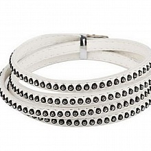 Cuir 06 mm Blanc incrust&eacute; de cristaux en strass 1 m&egrave;tre
