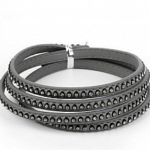 Cuir 06 mm Gris incrust&eacute; de cristaux en strass 1 m&egrave;tre