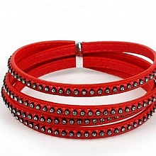 Cuir 06 mm Rouge incrust&eacute; de cristaux en strass 1 m&egrave;tre