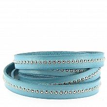 Cuir Bille Bleu Ciel de 10 mm avec cha&icirc;nette bille nickel free par 20 cm
