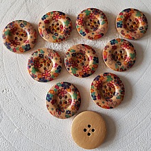 Bouton en bois fleurs 30 mm N&deg;10 x 10 pi&egrave;ces