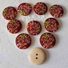 Bouton en bois fleurs 30 mm N&deg;14 x 10 pi&egrave;ces