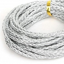 5 m&egrave;tres Cordon rond simili cuir tress&eacute; Argent 3 mm