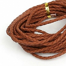 5 m&egrave;tres Cordon rond simili cuir tress&eacute; Marron 3 mm