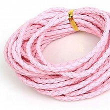 5 m&egrave;tres Cordon rond simili cuir tress&eacute; Rose 3 mm