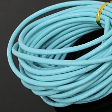 1 m&egrave;tre Cordon rond cuir lisse Turquoise 3 mm