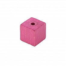 10 Perles Bois Cube / Carr&eacute; 10 mm Rose Vif