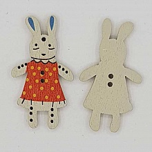 Bouton bois lapin rouge N&deg;01-01