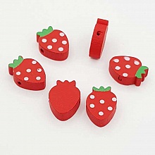 Perle bois forme fraise rouge N&deg;01-06