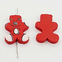 Perle bois forme ours rouge N&deg;01-02