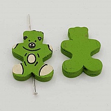 Perle bois forme ours vert N&deg;01-04.