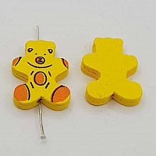 Perle bois forme ours jaune N&deg;01-05.