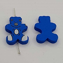Perle bois forme ours bleu N&deg;01-08.
