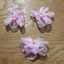 Lot 3 fleurs color&eacute;es Tissus Organza Mauve Clair