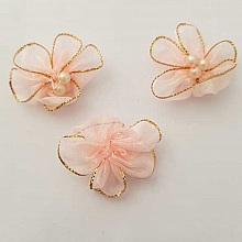 Lot 3 fleurs color&eacute;es Tissus Organza Saumon