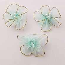 Lot 3 fleurs color&eacute;es Tissus Organza Ciel