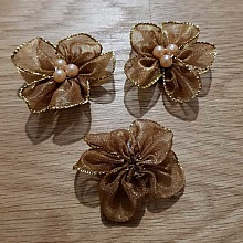 Lot 3 fleurs color&eacute;es Tissus Organza Marron