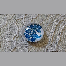 cabochon rond en verre 12mm fleur bleu 004 