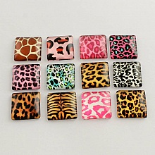 10 cabochons en verre carr&eacute;s 20mm assortis Faunes S-22-20-14