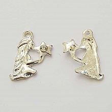 Breloque Signe Zodiaque Vierge M&eacute;tal Argent&eacute; N&deg;04 avec strass
