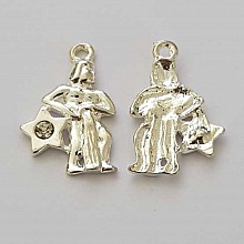 Breloque Signe Zodiaque Verseau M&eacute;tal Argent&eacute; N&deg;04 avec strass