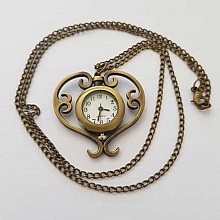 Montre Gousset C&oelig;ur Bronze Antique avec Cha&icirc;ne