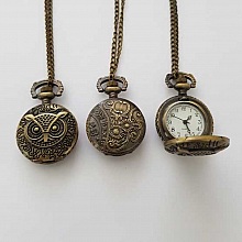 Montre Gousset Chouette Bronze Antique avec Cha&icirc;ne