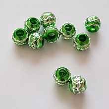 Perle Ronde 10 mm Vert Stri&eacute;e Argent&eacute;e Filigrane Aluminium