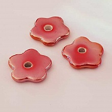 Perle fleur c&eacute;ramique rouge 29 mm