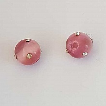 Perle ronde verre &oelig;il de chat rose et strass 10 mm N&deg;01