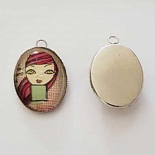 Pendentif Cabochon Ovale 25 x 18 mm en Verre Fantaisie N&deg;02-01